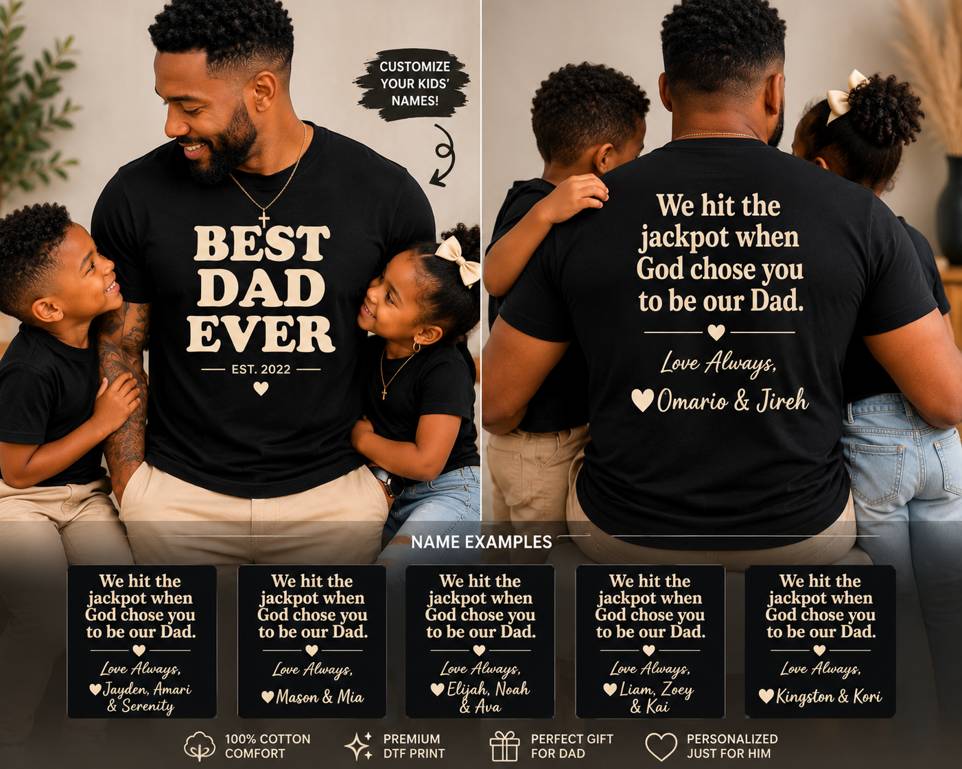 Best Dad Ever Shirt, Personalized Father’s Day Gift, Custom Dad Tee with Kids Names, Christian Dad Gift, Dad Est 2022 Shirt